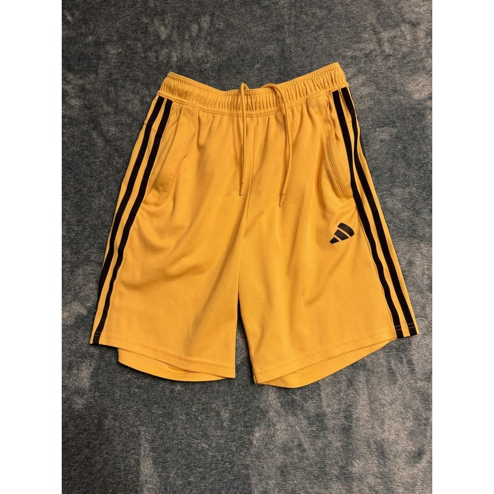 Adidas Mens Shorts S Yellow AEROREADY Athletic 3 Stripes IR9143 Gym Training